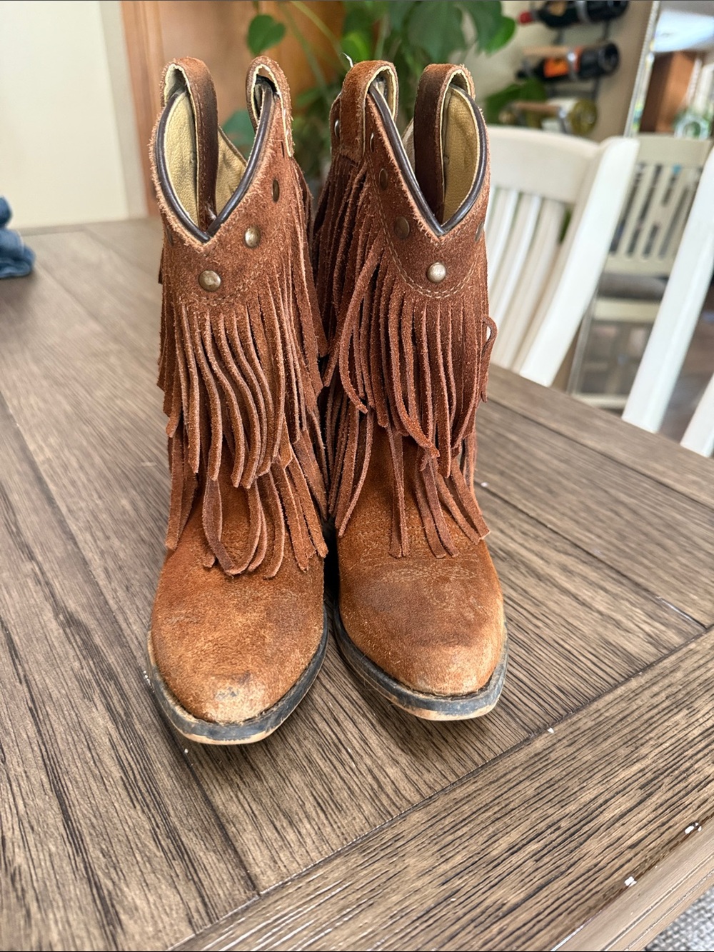 Shyanne Brown Suede Fringe Kids Western Ankle Boots